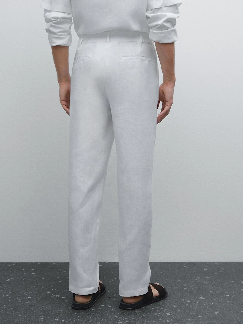 100% linen tapered fit trousers