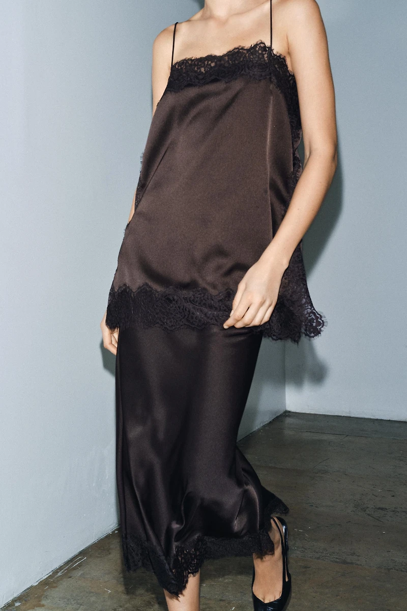 SATIN EFFECT LACE TOP ZW COLLECTION