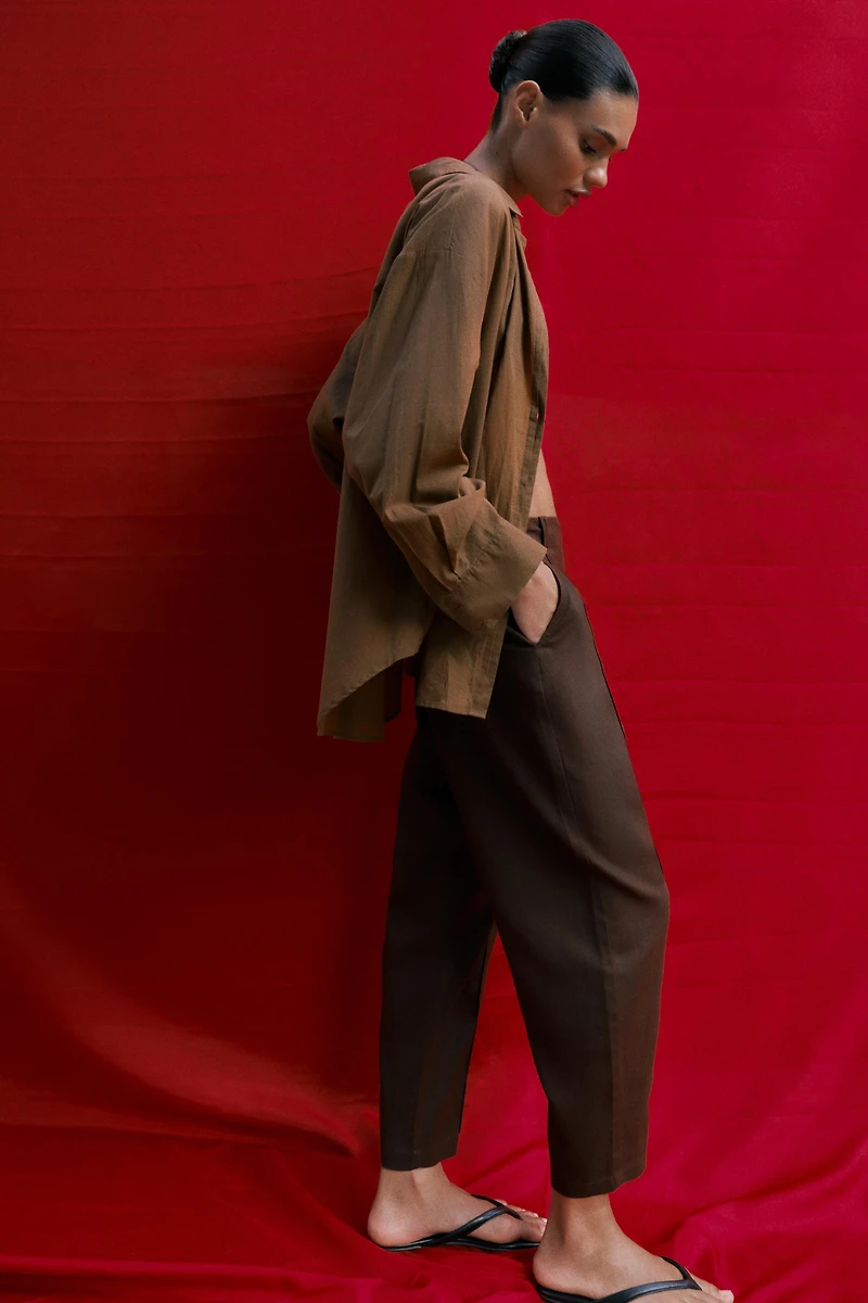 PANTALON CARROT NERVURE AVEC LIN