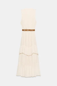 BELTED RUFFLED MIDI DRESS