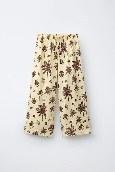 PANTALON À JAMBES LARGES PALMIERS