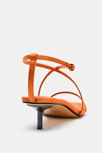 SATIN-EFFECT CROSSED STRAP SANDALS