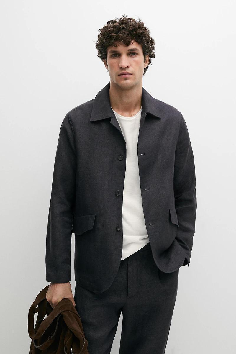100% linen total look melange overshirt