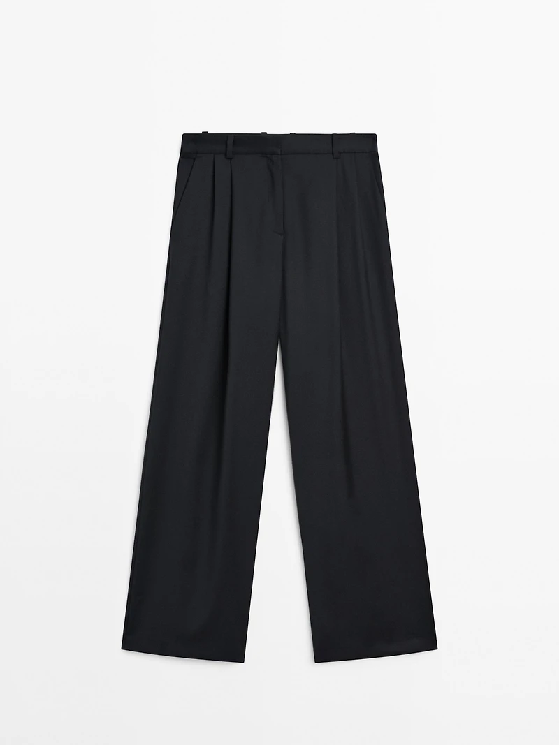 Pantalon plissé 100 % laine extra-fine