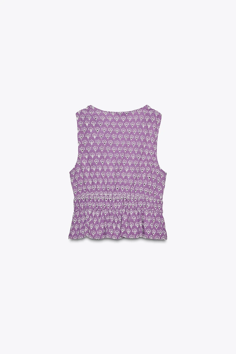 EMBROIDERED EYELET TIE TOP