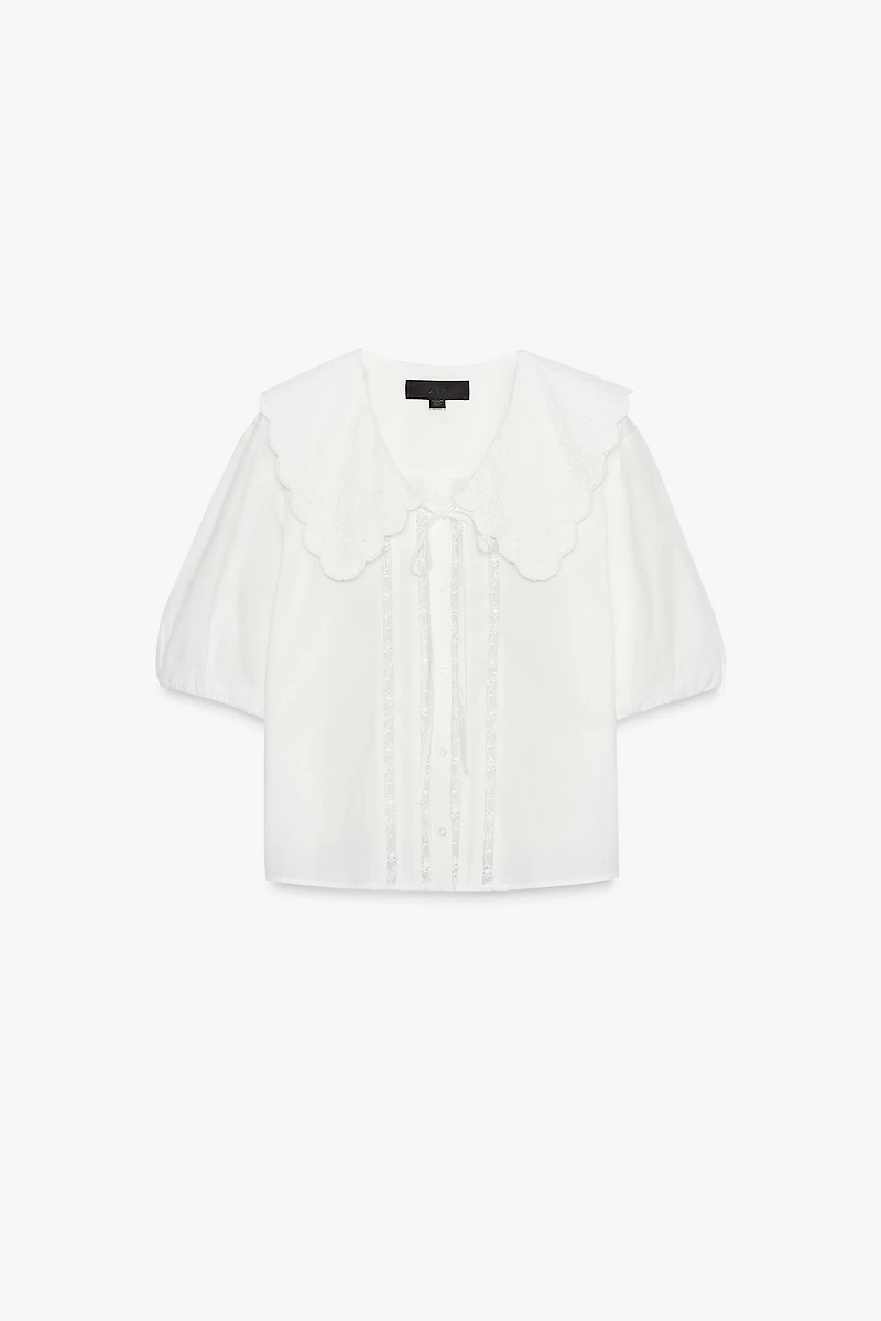EMBROIDERED PETER PAN COLLAR SHIRT
