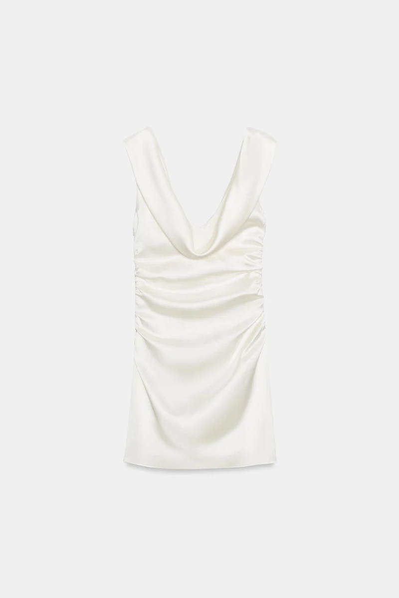DRAPED SATIN MINI DRESS
