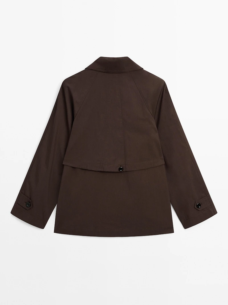 Cotton blend trench coat with back detail