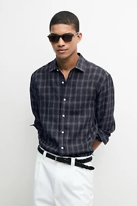 Chemise regular fit à carreaux 100 % lin