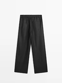 100% linen wide-leg elasticated trousers