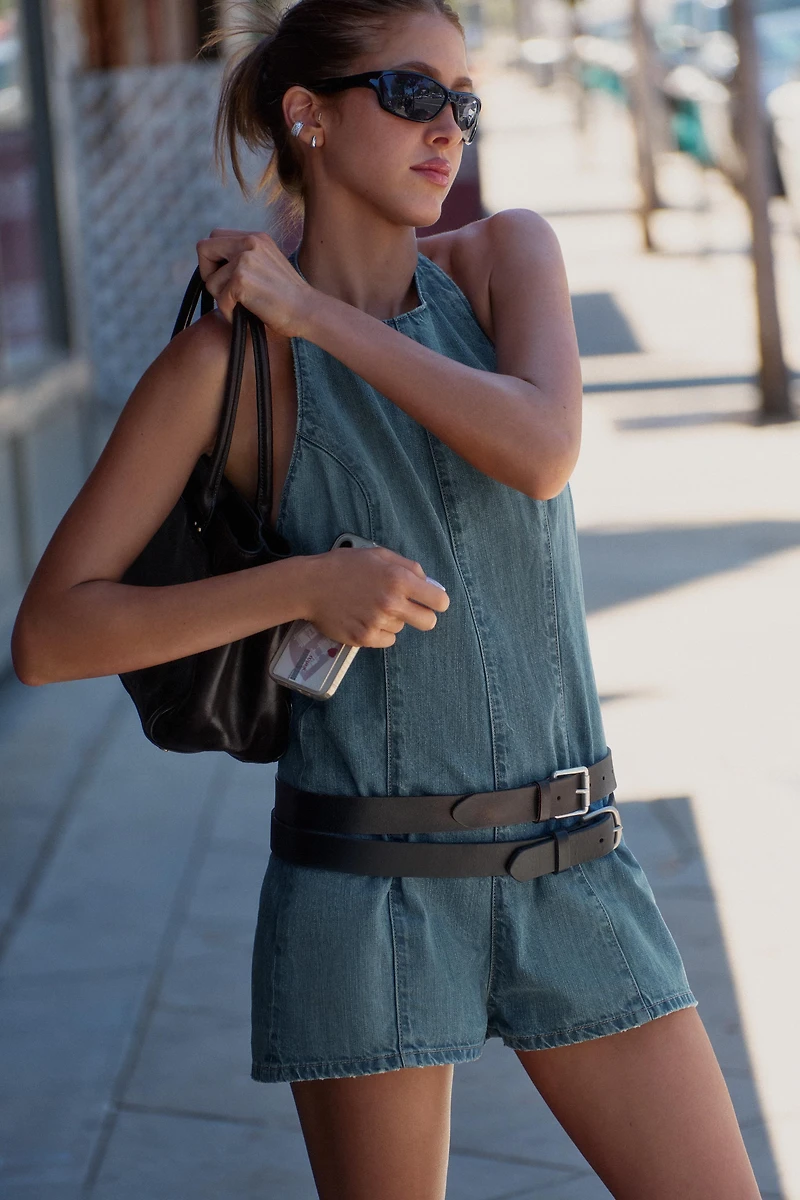 COMBI-SHORT HALTER EN DENIM TRF