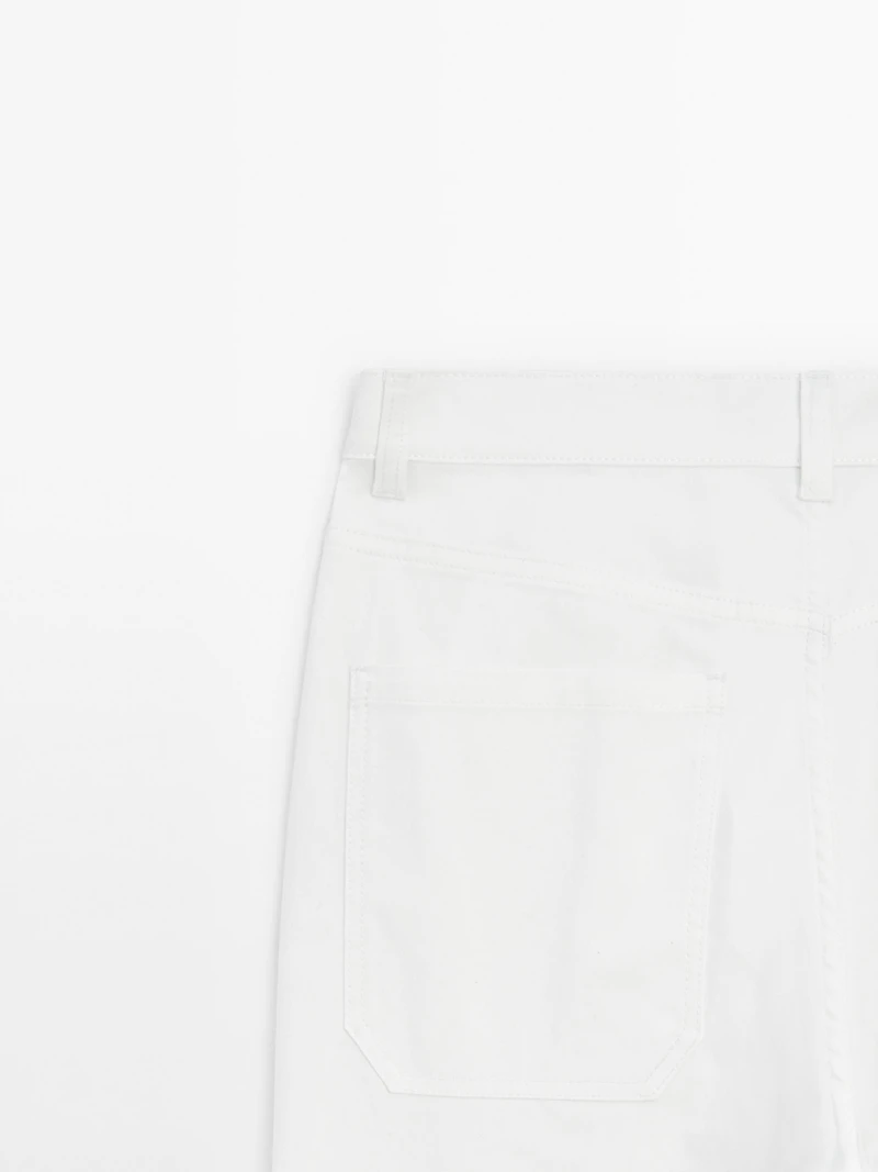 Pantalon straight cropped en coton mélangé