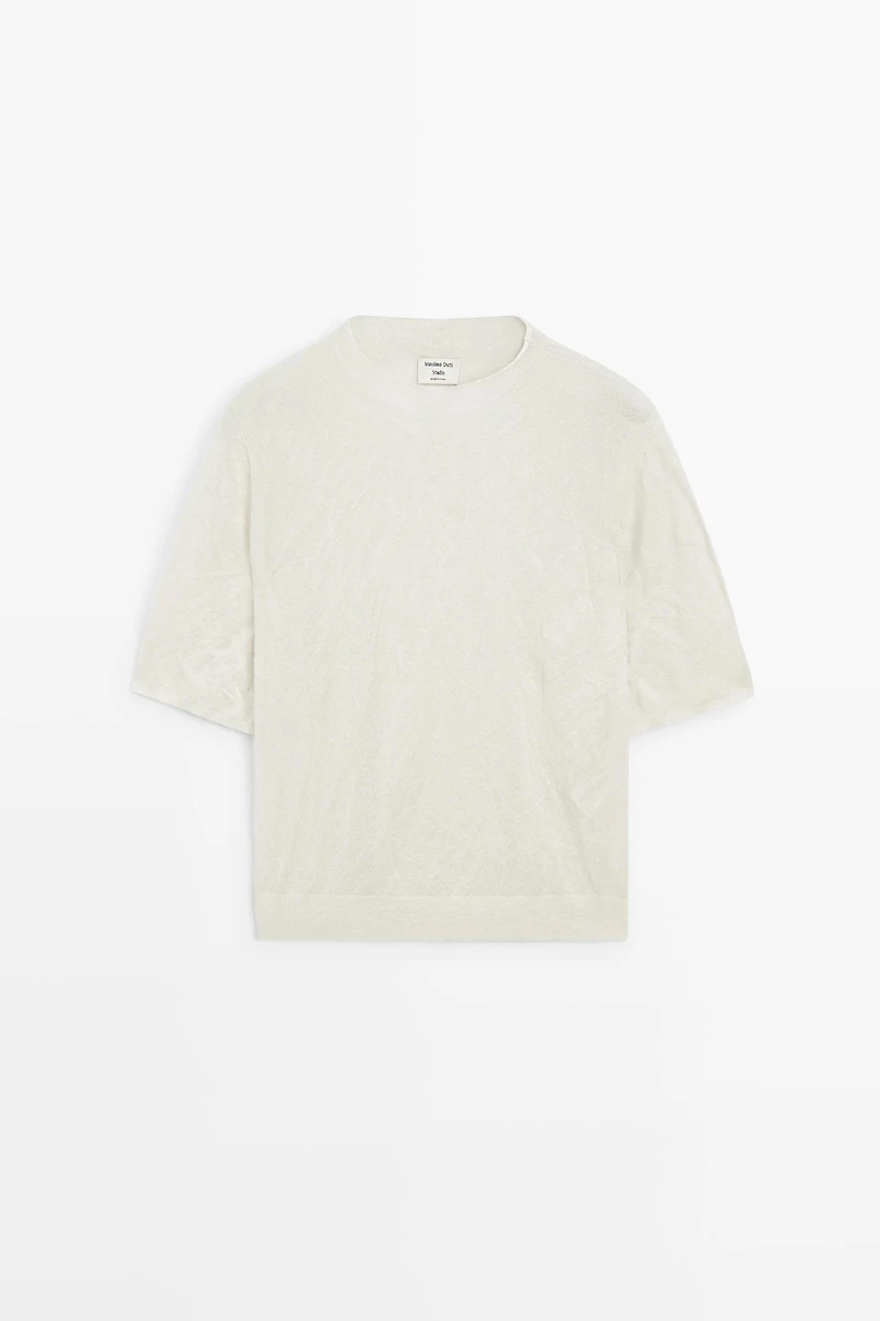 Short sleeve fine knit sweater - STUDIO