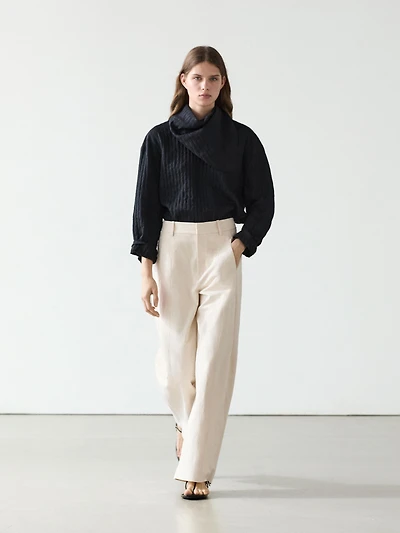Pantalon barrel fit lin coton