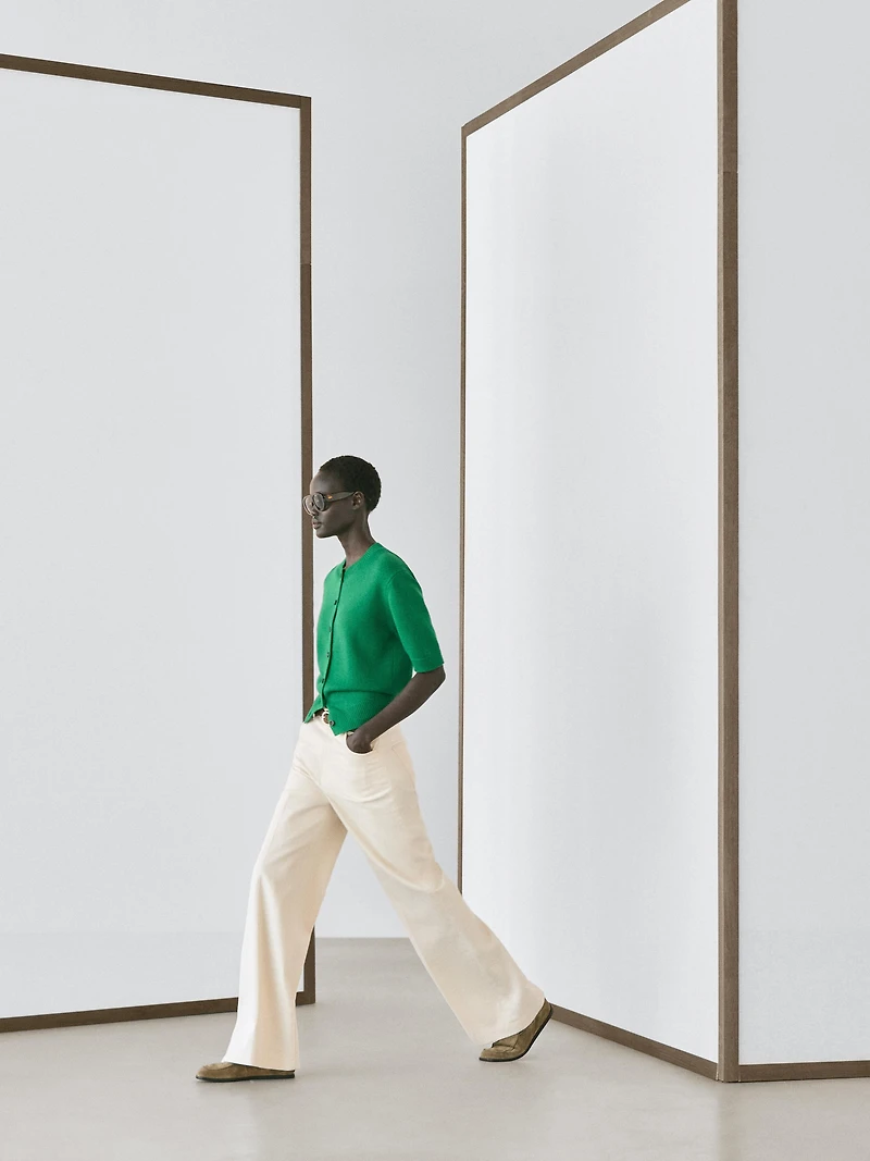 Cotton blend short sleeve knit cardigan