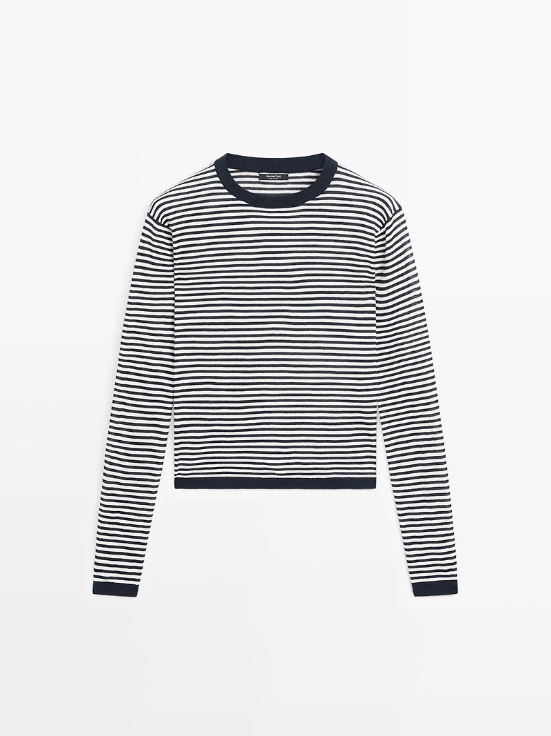 Striped cotton and silk knit sweater