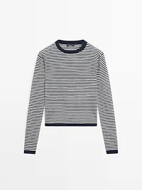 Striped cotton and silk knit sweater