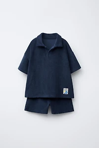 LABEL TERRY CLOTH POLO AND SHORTS SET
