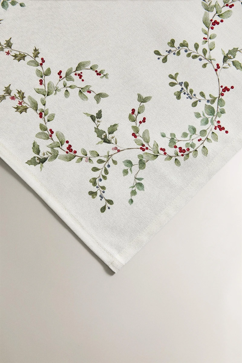 LOT DE SERVIETTES DE TABLE COTON FEUILLES DE HOUX NOËL (LOT DE 2)