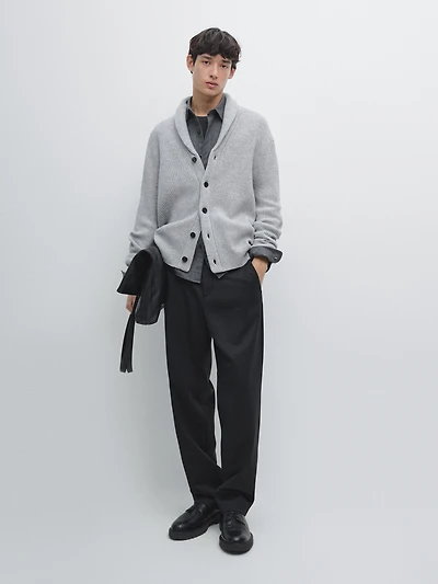 Knit wool blend cardigan with collar