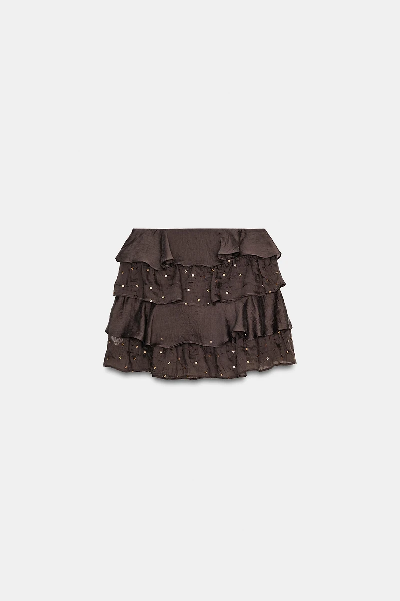 RUFFLED SEQUIN MINI SKIRT