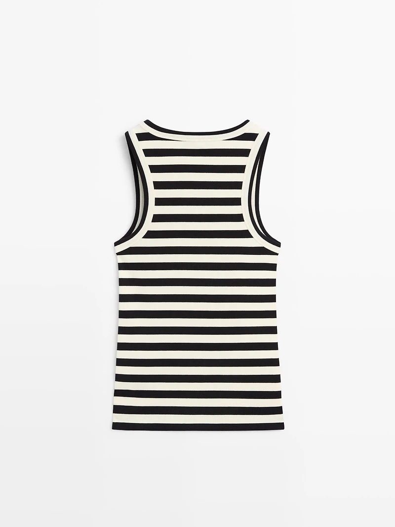 Sleeveless ribbed top with striped detail