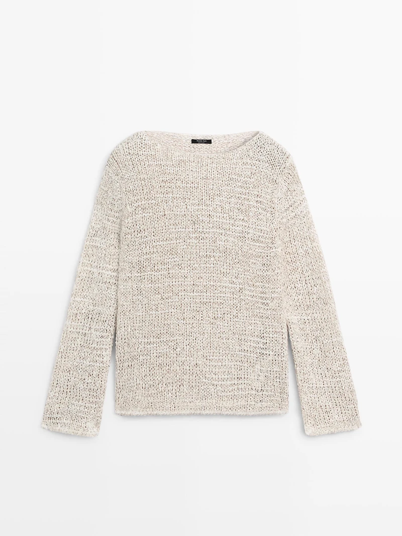 Boat neck knit sweater