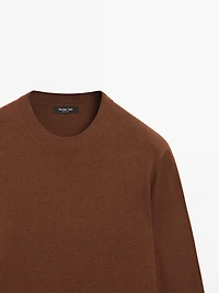 Pull col rond en maille de coton et laine