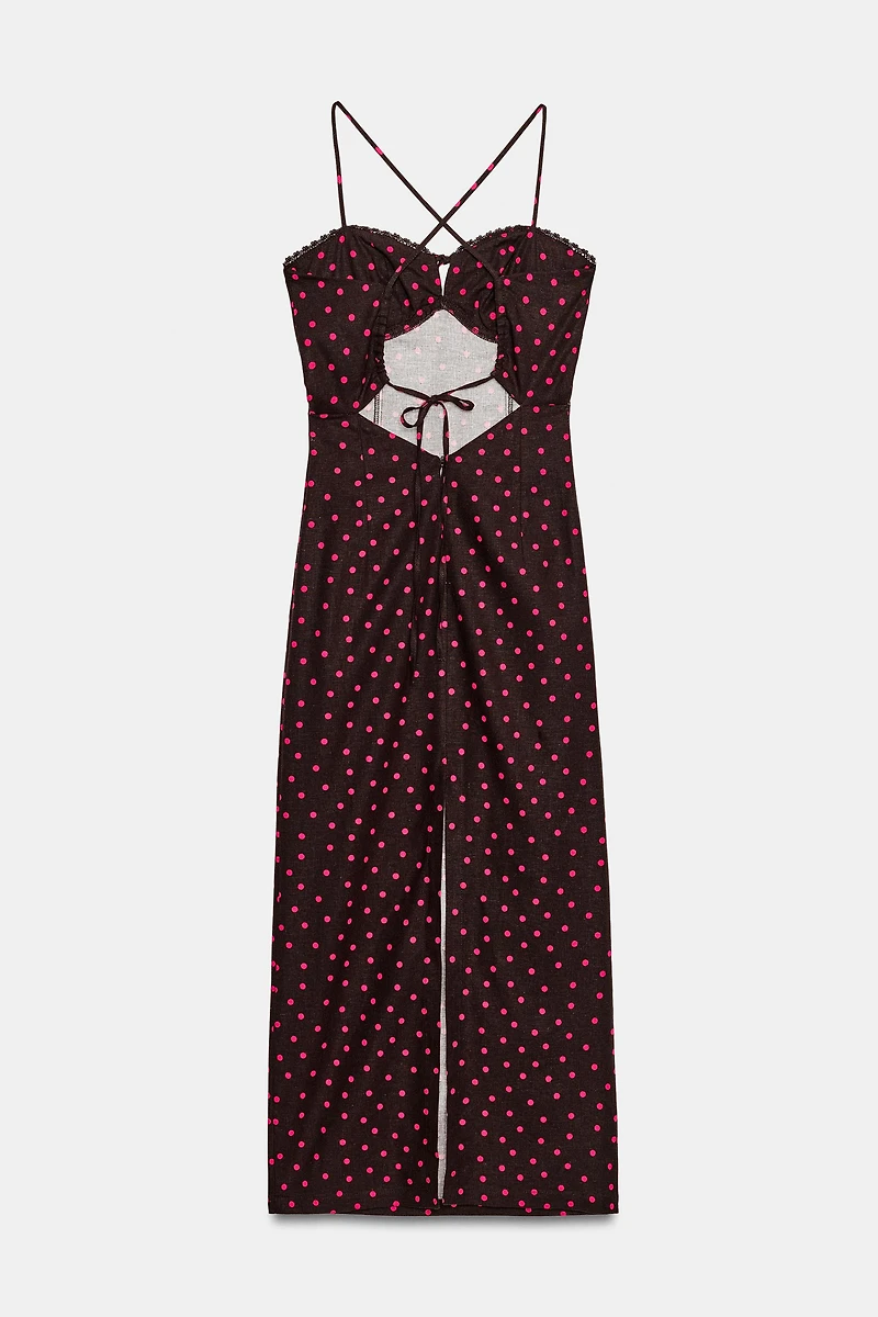 LINEN POLKA DOT MIDI DRESS