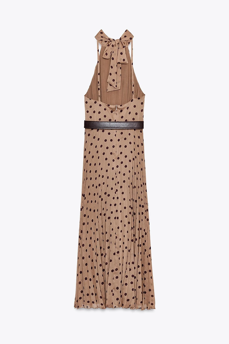 ROBE MIDI À POIS ET CEINTURE