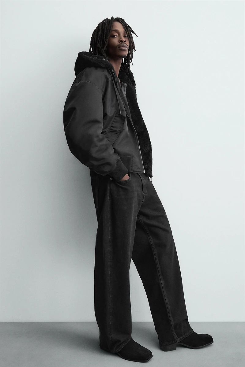 REVERSIBLE FAUX FUR BOMBER JACKET