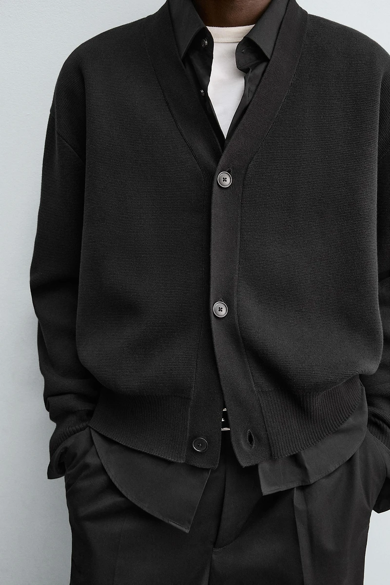 TEXTURED COTTON CARDIGAN