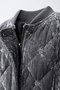 VELVET JEWELED BOMBER JACKET