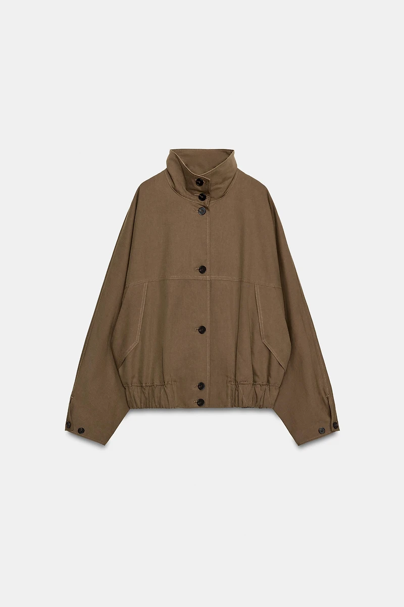 HIGH COLLAR JACKET WITH ELASTIC HEM