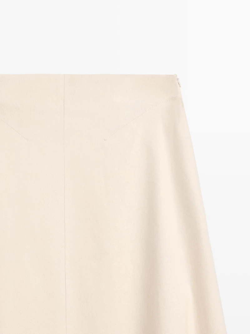 Linen blend flared skirt with pocket