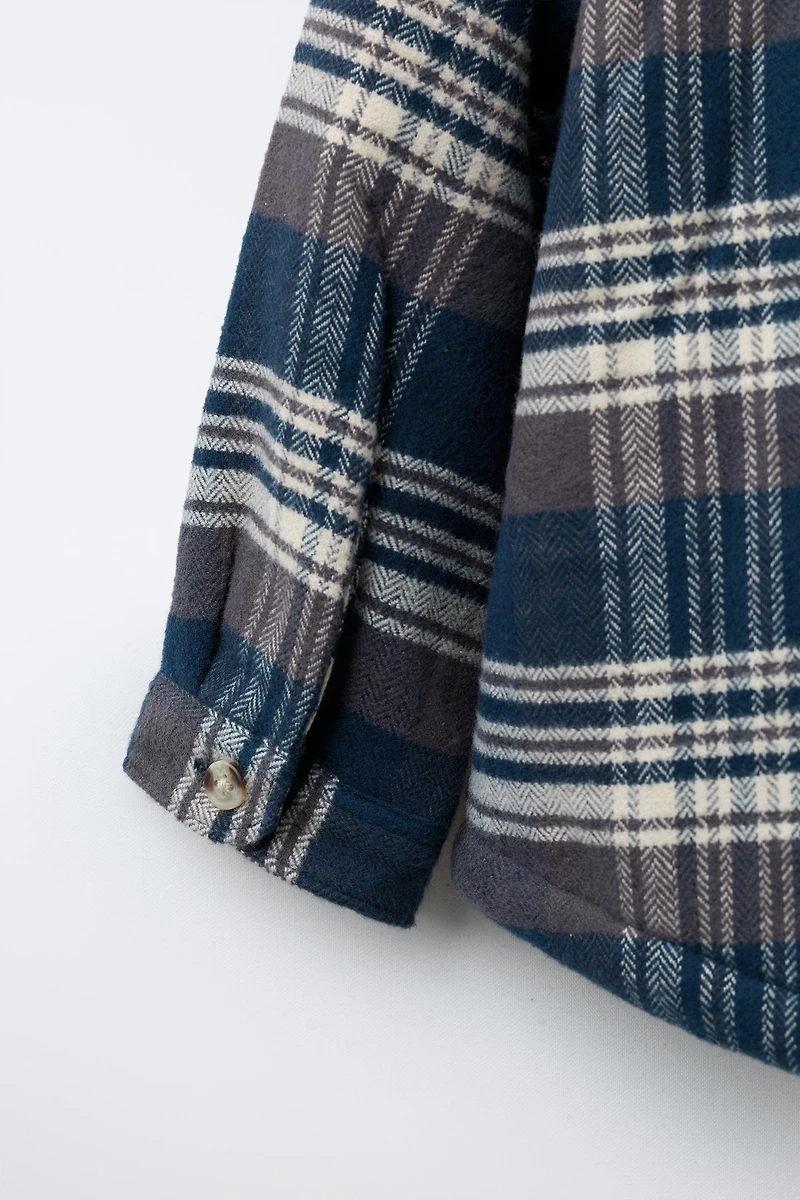PLAID PRINT FLEECE LINED OVERSHIRT
