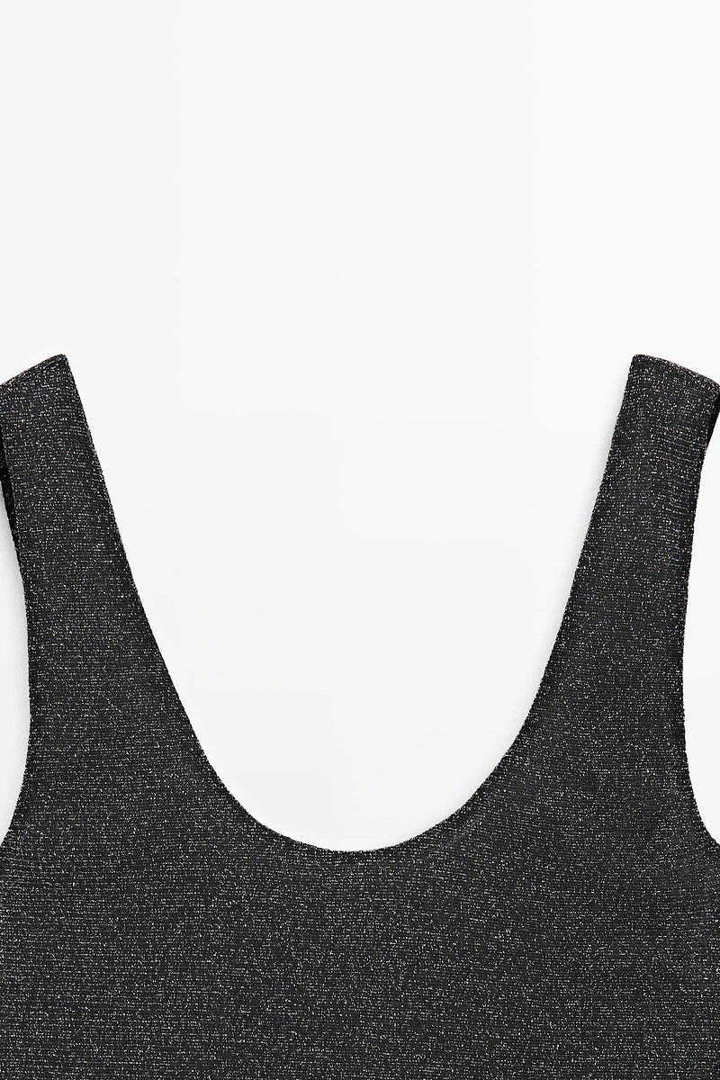 Semi-sheer metallic-effect strappy top