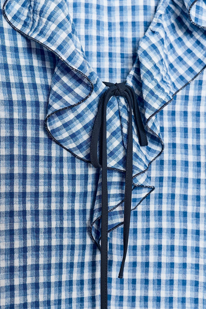 GINGHAM RUFFLED BLOUSE