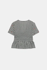 CHERRY EMBROIDERED GINGHAM TOP