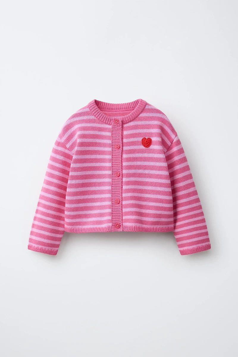 STRIPED HEART CARDIGAN