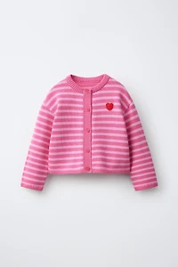 STRIPED HEART CARDIGAN