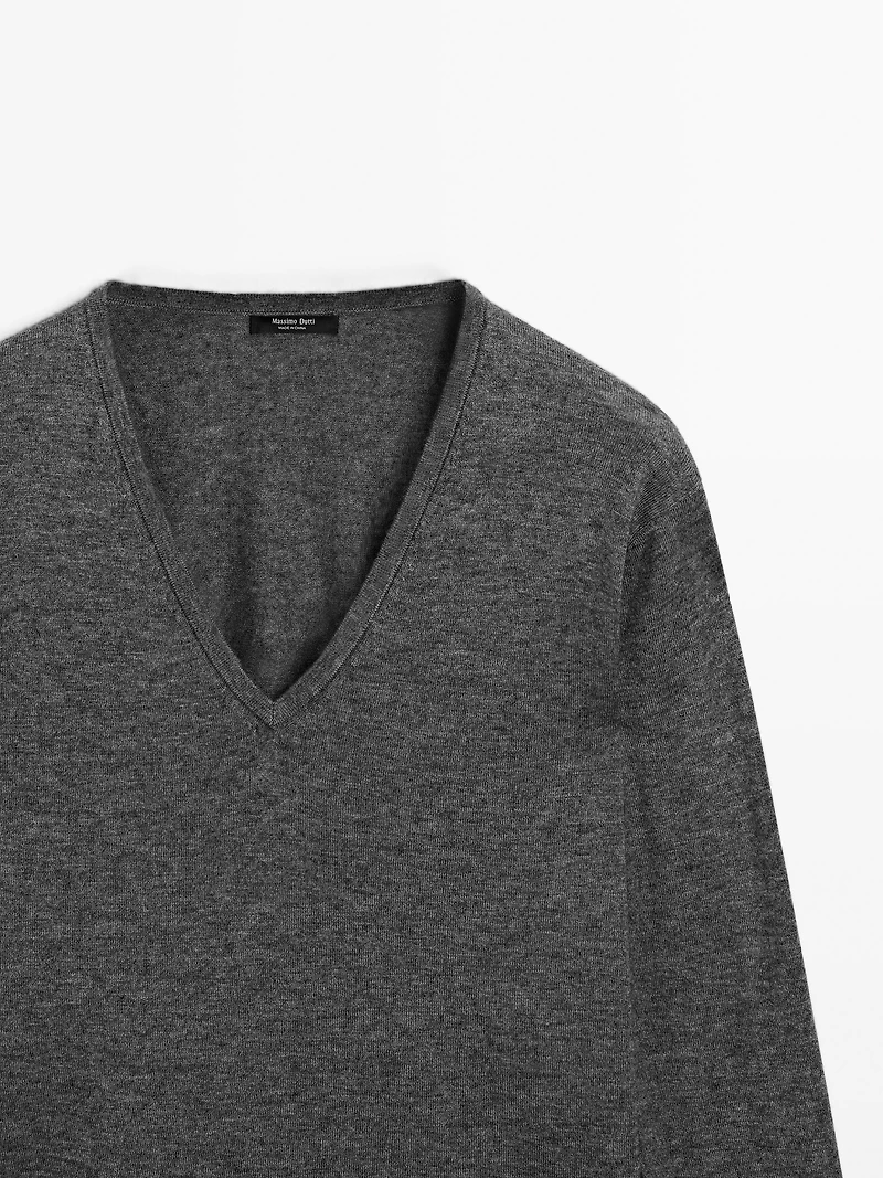 Wool blend V-neck knit sweater