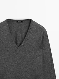 Wool blend V-neck knit sweater
