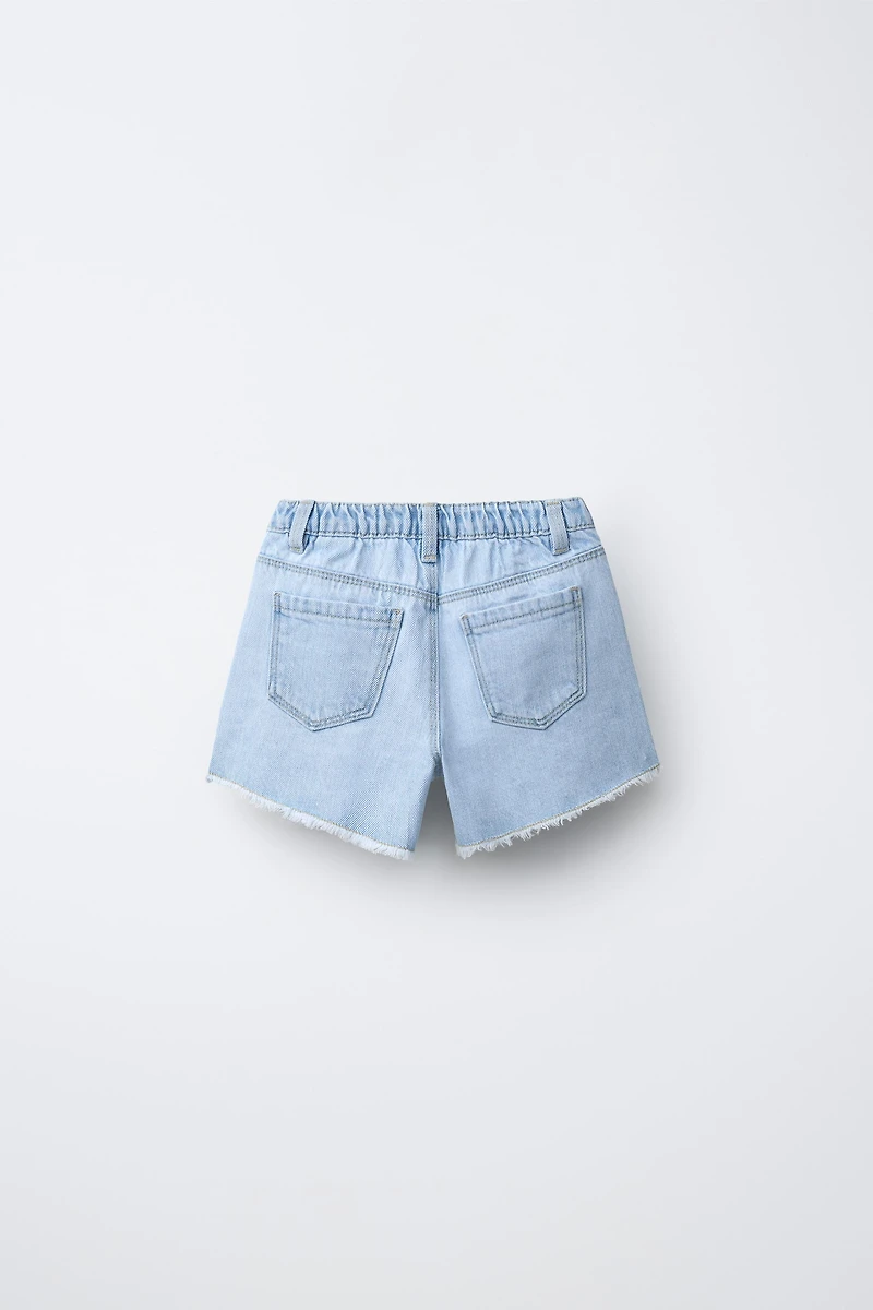 CROCHET HEART DENIM SHORTS