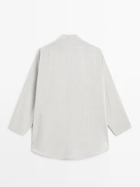 Striped oversize blouse with stand collar