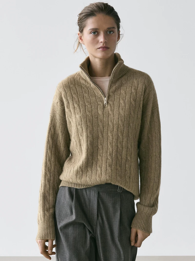 100% cashmere high neck sweater with zip