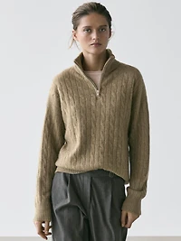 100% cashmere high neck sweater with zip