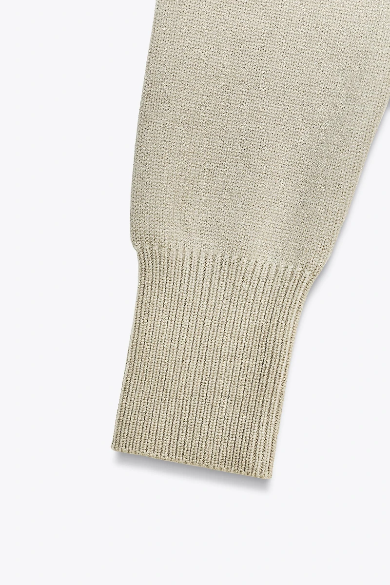 SHOULDER PAD CROPPED KNIT SWEATER