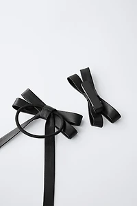 FAUX LEATHER BOW HAIR CLIP AND HAIR TIE PACK