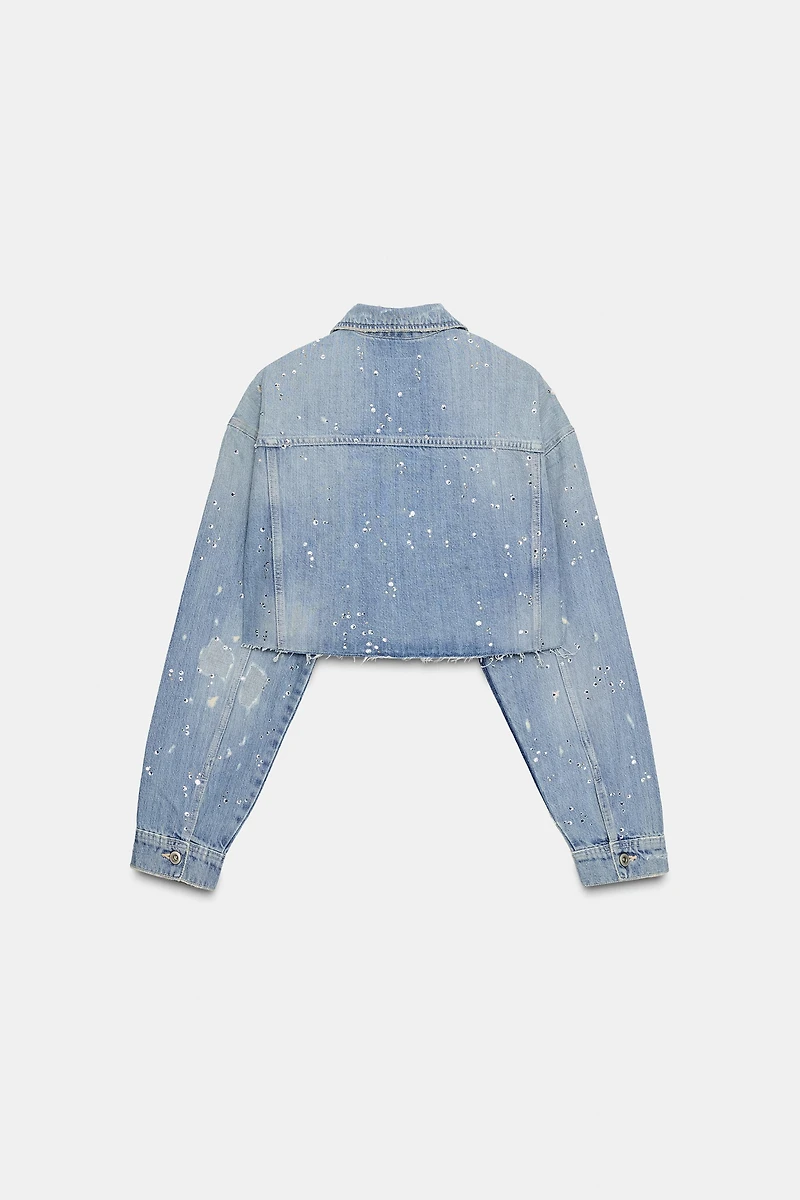 TRF STRASS CROP DENIM JACKET